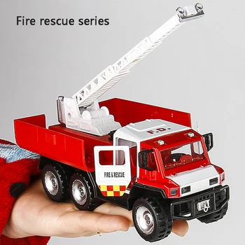 1:32 Литая Под давлением Модель Пожарной Машины Из сплава, Имитирующая Городской Инженерный Автомобиль, Спасательная Машина С Легкой Музыкой, Детская Игрушка