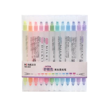 12 Цветов Симпатичная ручка-маркер Kawaii в японском стиле, двуглавые флуоресцентные ручки для письма, рисования, счета от руки, канцелярские принадлежности