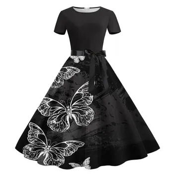 2023 Летние Новые вечерние платья, женские винтажные платья 50-60-х годов, элегантное вечернее платье с длинным рукавом, повседневный халат с цветочным принтом