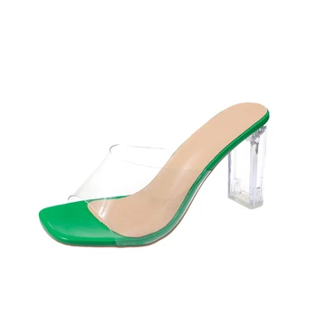 2023 Летние прозрачные женские туфли One Line на высоком каблуке, водонепроницаемые босоножки на платформе и хрустальном каблуке