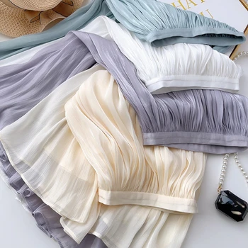 2023 Летняя Женская новая Однотонная Сетчатая юбка-полукомбинезон, Корейская мода, повседневная, трапециевидная, Тонкая, плиссированная юбка-полукомбинезон, Женская плиссированная юбка LuckBN