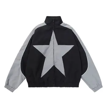 2023 Новая Подходящая по цвету Звездная куртка, женская куртка со стоячим воротником, Harajuku, хип-хоп, свободная куртка на молнии с длинным рукавом, уличная одежда