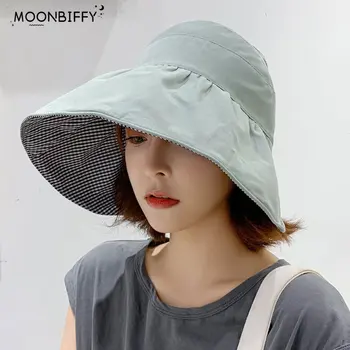 2023 Новая женская Корейская модная солнцезащитная шляпа с большими полями, защищающая от ультрафиолета, для поездки на пляж, женские солнцезащитные шляпы с пустым верхом, двухсторонние