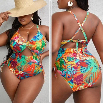 2023 Новый цветной цельный женский купальник с принтом больших размеров, модные купальники пуш-ап с мягкой пляжной одеждой, купальный костюм