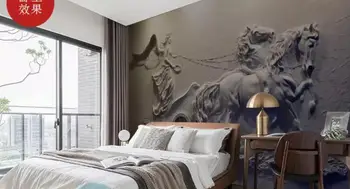 22 Обоев на заказ 3D рельефная лошадь с повозкой Художественная настенная роспись Обои для гостиной спальни