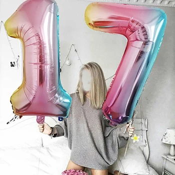 40-дюймовый воздушный шар с радужным номером на День рождения, свадебные украшения для вечеринки, Фольгированные шары, игрушка для мальчика, Детский душ, шарик с 0-9 цифрами
