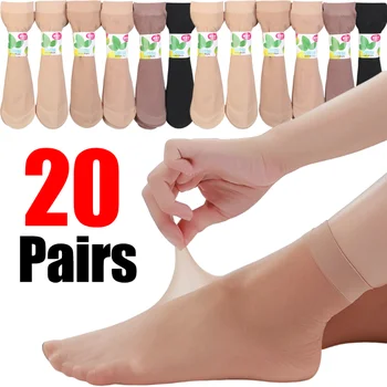 40шт = 20 пар Женских носков, летние Ультратонкие Прозрачные Хрустальные шелковые носки, Сексуальные Эластичные Короткие носки, Невидимые носки для девочек на лодыжках