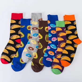 7 пар носков большого размера, цветных и красочных повседневных хлопчатобумажных носков средней и высокой плотности, модных носков серии gourmet, носков оптом