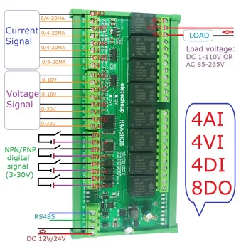 8DO 4DI 8AI RS485 Modbus RTU Многофункциональный Релейный Модуль PLC Плата расширения ввода-вывода 4-20 МА 0-10 В Коллектор текущего напряжения R4A8H08