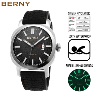 Berny Luminous Diver Watch Мужские наручные часы Автоматические механические водонепроницаемые часы 10ATM Роскошные сапфировые мужские часы Miyota 8215