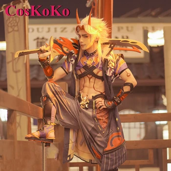 CosKoKo Arataki Itto Косплей аниме Игра Genshin Impact Костюм Красивая Боевая форма Мужчины Одежда для ролевых игр на Хэллоуин
