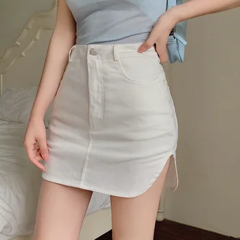 Hsa Шикарные модные юбки с шортами в корейском стиле, облегающая мини-юбка в корейском стиле с высокой талией, женская летняя джинсовая короткая юбка
