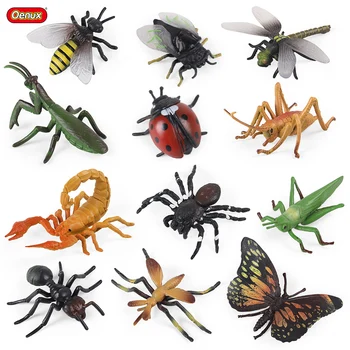 Oenux Набор моделей диких насекомых и животных, Миниатюрная Пчела, Бабочка, Цикада, Скорпион, Ящерица, Фигурки для торта, Детские Развивающие Игрушки