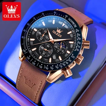 Olevs Мужская мода Наручные часы с фазой Луны Хронометр Водонепроницаемые часы Мужские часы кварцевые люминесцентные часы для мужчин