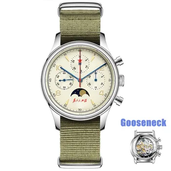 SEAKOSS Pilot Мужские часы 1963 года Moon Phase ST1908 Механизм Gooseneck Спортивные Мужские Армейские Механические наручные часы с сапфиром Reloj Hombre