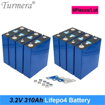 Turmera 8 штук Аккумулятор Lifepo4 3,2 В 310 Ач для аккумуляторной батареи 12V 24V 48V для электромобиля RV Система хранения солнечной энергии