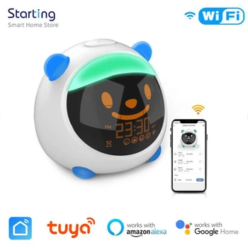 Tuya WiFi Умный Детский Будильник Sleep Trainer Clock Light Sound Expression Приложение Smart Life Голосовое Управление Работает С Alexa Google Home