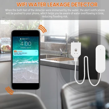 Wi-Fi Детектор утечки воды, интеллектуальный датчик воды, управление приложением, мониторинг наводнений, Сигнализация уровня воды в ванной комнате, прачечной