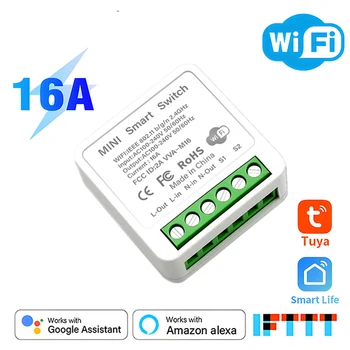 Wifi Mini Smart Switch 16A DIY Выключатели Света 2-Полосный Беспроводной Комплект Для Умного Дома с Управлением Tuya Smart Life Alexa Alice Google Home
