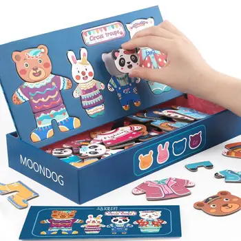 ZK40 Мультяшный медведь на магнитах, переодевание, пазлы, игрушки, Деревянные головоломки Монтессори для дошкольников, развивающие детские игрушки