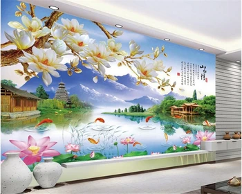 beibehang 3D обои Модная индивидуальность красивая декоративная роспись обои магнолия пейзаж живопись фон лента