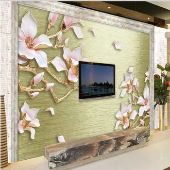 beibehang Grote aangepaste achtergrond embossed geborsteld magnolia bloemen woondecoratie TV achtergrond slaapkamer sofa