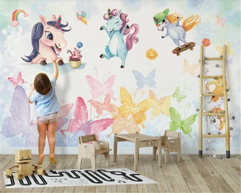 beibehang home decor Обои нестандартного размера в скандинавском стиле с розовым единорогом, фон для украшения детской комнаты, Бумажные 3D обои