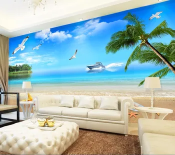 beibehang Настенное покрытие на заказ большие настенные фрески наклейки на стены 3d пляжный пейзаж ТВ фон papel de parede обои