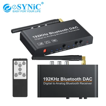 eSYNiC 192 k Bluetooth-совместимый ЦАП Цифровой Коаксиальный Toslink в Аналоговый Стерео Аудиопреобразователь L/ R RCA 3,5 мм с Дистанционным Управлением