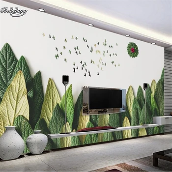 wellyu Атмосферный Креативный Зеленый лист Листья Лес Солнце Летящие Птицы 3D Фон Индивидуальные Фрески Нетканые материалы Обои