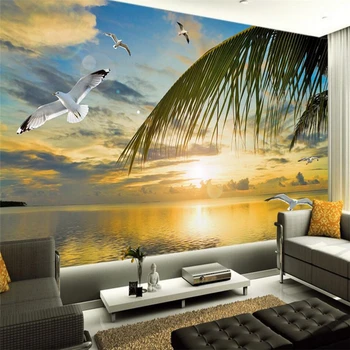 wellyu Красивый гавайский закат телевизор диван фоновая стена изготовленная на заказ большая фреска зеленые шелковые обои papel de parede