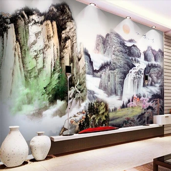 wellyu Новая китайская большая китайская картина телевизор диван стена на заказ большая фреска зеленые обои papel de parede para quarto