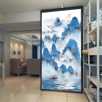 wellyu Пользовательские обои 3d китайская современная живопись маслом тушью рифмованный пейзаж гора птица крыльцо живопись 8d обои 5d фреска