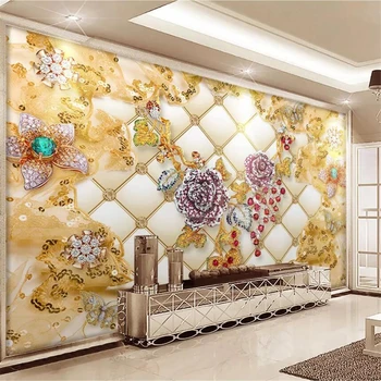 wellyu Пользовательские обои мода 3D фотообои papel de parede обои 3d мягкая упаковка роскошные золотые ювелирные изделия с бриллиантами и цветами обои