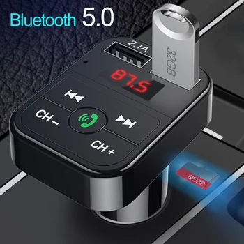 Автомобильный Bluetooth 5.0 FM-передатчик Беспроводной аудиоприемник громкой связи Автоматический MP3-плеер 2.1A Быстрое зарядное устройство с двумя USB-устройствами Автомобильные Аксессуары