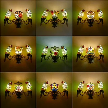 Американский стиль Ретро Parrot Стеклянная светодиодная лампа ручной работы Гостиная Ванная Комната Настенный светильник для прохода Спальня Прикроватный настенный светильник