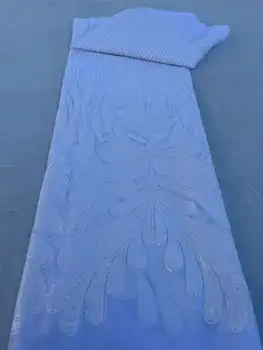 Африканская 3D кружевная ткань 5 ярдов 2023 Высококачественные 3D Цветы, вышитые Французскими Нигерийскими блестками Кружевная ткань для свадебного платья