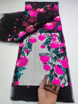 Африканская кружевная ткань 2023, новейшая индийская ткань сари, высококачественная кружевная ткань из тюля с блестками для свадебного платья YYZ998