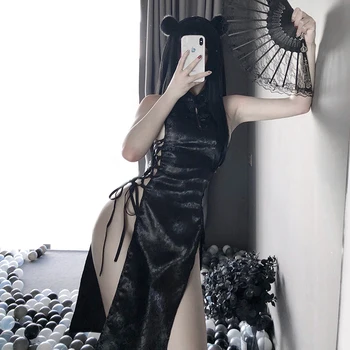 Бандажное мини-платье с высоким разрезом, сексуальное женское белье Ципао, униформа Чонсам, женское китайское традиционное вечернее платье, костюмы для ночного клуба