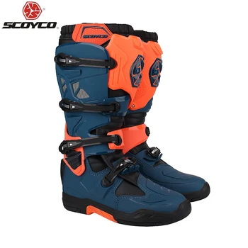 Ботинки для мотокросса SCOYCO Racing, мотоциклетные ботинки высокого уровня, мужские сапоги до колена для верховой езды CE, Прошитая резиновая подошва с резиновым захватом
