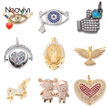 Бусины Neovivi Virgin Mary Horse Eye Heart Dove для изготовления браслетов ожерелий, медных амулетов, фианитных бусин для изготовления ювелирных изделий
