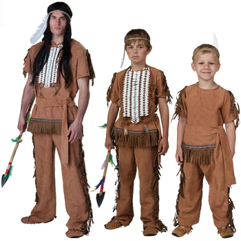 Взрослый Ребенок, мальчики, мужчины, африканский Оригинальный костюм Вождя индейцев Джунглей, Дикий Человек, Хэллоуин, вечеринка, Карнавал, дети