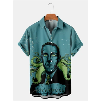 Винтажная рубашка ужасов с мужскими киногероями, мужская летняя уличная одежда с 3D-принтом, Гавайская винтажная рубашка, 2023