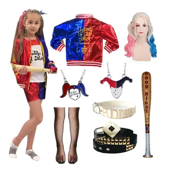 Высококачественная Вышивка Suicide Harley Костюмы Для Косплея Squad Quinn Детская Куртка Для Девочек, Комплекты Брюк, Карнавальное Вечернее Платье