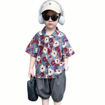 Детская одежда, одежда с цветочным рисунком для мальчиков, футболка + короткий комплект одежды для мальчиков, детская одежда для малышей