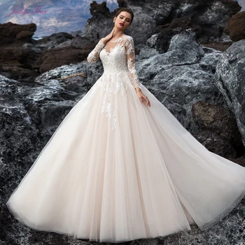 Джулия Куи, Великолепное свадебное платье трапециевидной формы из тюля с нежным кружевным шлейфом, платье невесты