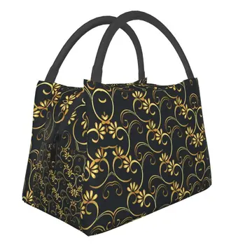 Европейские Викторианские и цветочные золотистые сумки для ланча с изоляцией для женщин, водонепроницаемые сумки-охладители в стиле барокко, термосумки для ланча на работу и пикник