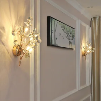 Европейский хрустальный настенный светильник Flower Gold Роскошный Современный креативный дизайн, бра для помещений, светодиодный декор, Настенное освещение для домашнего интерьера