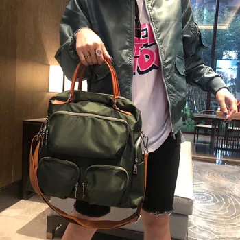 Женская 2022 Модная Черно-зеленая сумка цвета Хаки с несколькими карманами на одно плечо для женщин Уникального дизайна, Многофункциональная сумка для поездок на работу