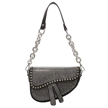 Женская мода, маленькие седельные сумки, яркие бриллианты, Роскошная дизайнерская женская сумка через плечо, фирменный дизайн